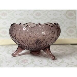 Vintage Fenton Silvertone Wisteria Amethyst Glass 3 Footed Bowl Candy Dish
